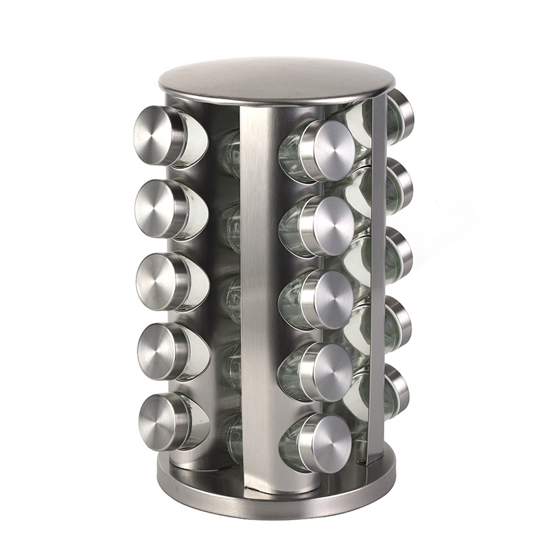 Nuevo europeo y americano inoxidable hierro tarro condimento almacenamiento rack cocina suministros condimento botella de almacenamiento estante giratorio condimento fábrica