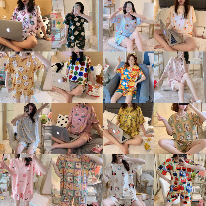 Special random hair summer new pajamas women plus size short sleeve cute cartoon home clothing set factory outlet