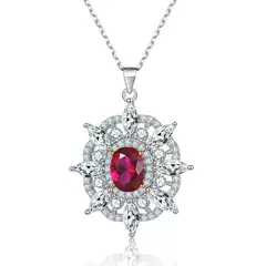 S925 Sterling Silver Ruby Natural Stone Zircon Pendant Sunflower Octagram Necklace for Women, Premium Solid Silver Collarbone Chain