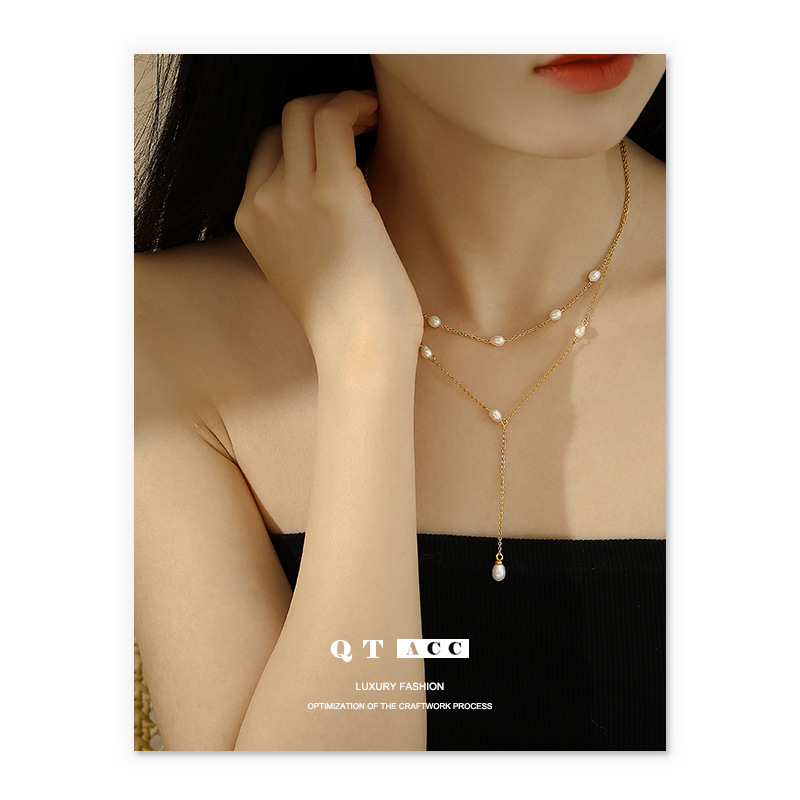 Brass brand retro elegant organic necklace with zircon from pearl