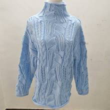 现货速发蓝黑杏色四色现货2025秋冬纯色半高领镂空针织衫打底毛衣