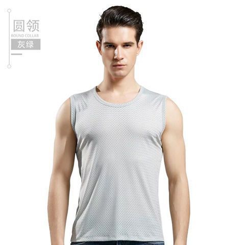 Chaleco de malla hombre deportivo ventilado hueco hielo rápido de verano camiseta sin mangas hombro amplio fábrica delgada comercio exterior al por mayor