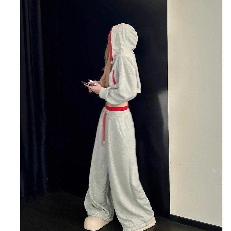 美式ins辣妹短款运动连帽卫衣套装女秋季韩版慵懒感可外穿家居服|undefined