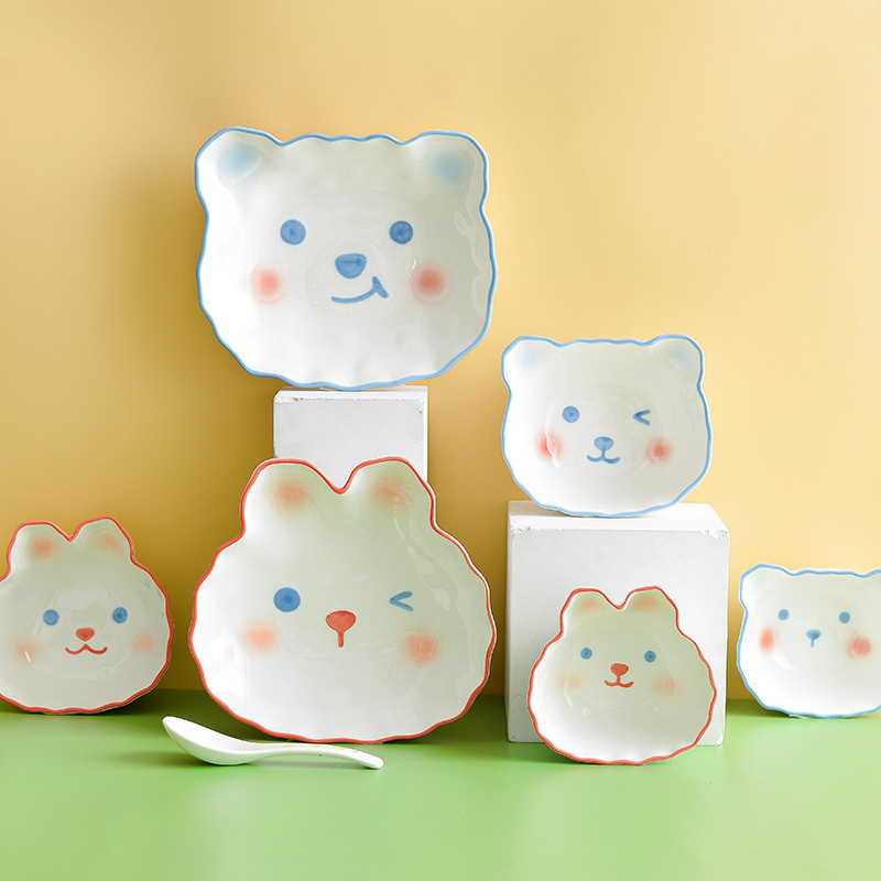 Estilo japonés lindo conejito plato de tazón de arroz de cerámica Placa de vajilla en forma de animal de los niños creativos Placa de celebridad de Internet image 4