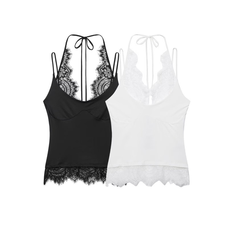 ZA cross-border European and American women's clothing manufacturer direct supply, AliExpress best-selling fashionable lace patchwork halter neck camisole ZA cross-border European and American women's clothing manufacturer direct supply, AliExpress best-selling fashionable lace patchwork halter neck camisole