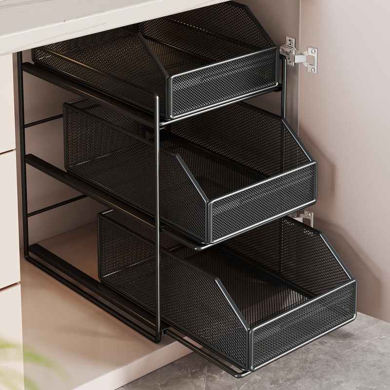 Under-Sink Storage Rack, Bathroom Cabinet Storage Organizer, Bathroom Pull-Out Storage Basket, Kitchen Cabinet Tiered Shelf