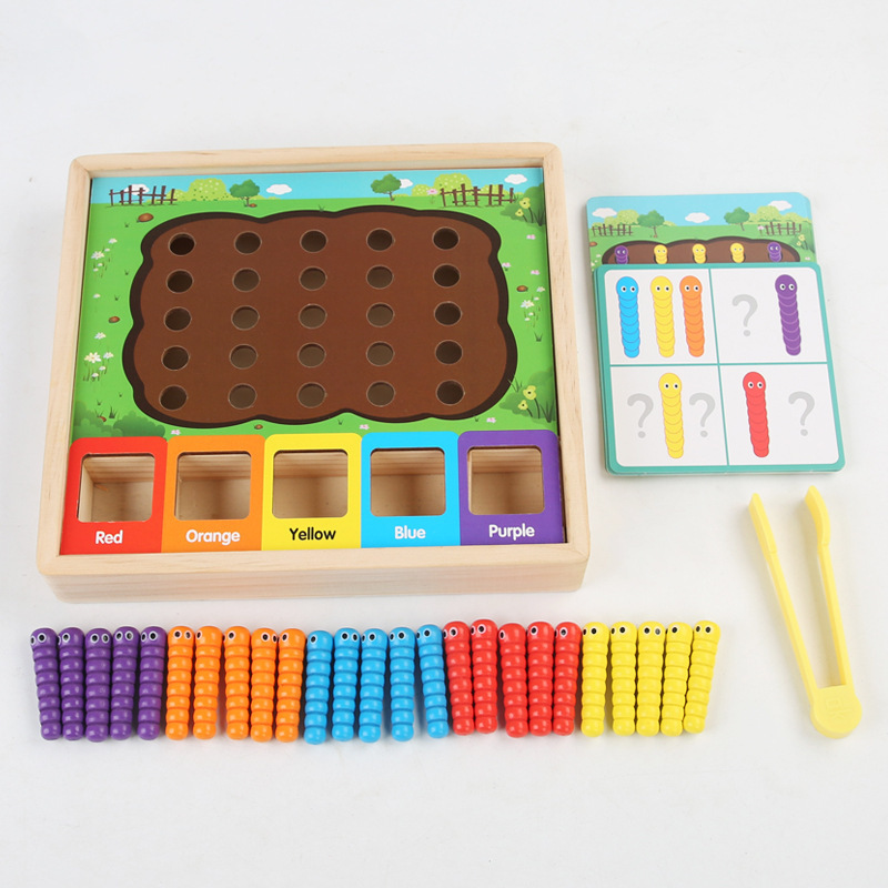 Weiweihu Clasificación de colores de madera Atrapa insectos Juego de entrenamiento de coordinación ojo-mano para niños transfronterizos Juguetes educativos multifuncionales