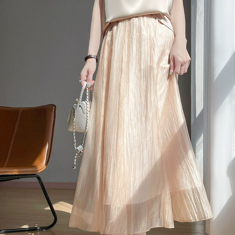 Весенне-летняя новая юбка из жемчужной марли, прохладный и дышащий дизайн из тонкой сетки, тренд женской юбки в свежем и сладком стиле.