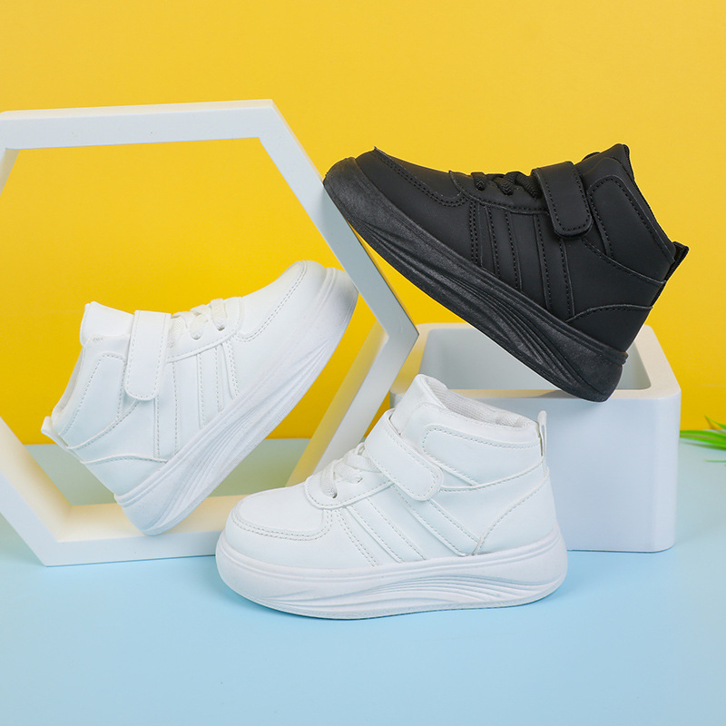 Children's sneaker Boys Casual Shoes Children's Leather Waterproof Board Shoes 2024 Spring and Autumn High-top Black and White Women's Shoes