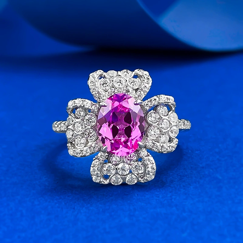 Longlong Gold Jewelry 2025 новый S925 серебро высокой углеродной алмазной розовой 6*8мм овальное яйцевидное кольцо для женщин прямой эфир