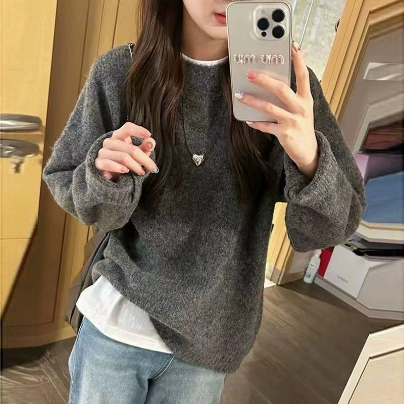 Вязаный свитер, демисезонная однотонная стеганая куртка, oversize