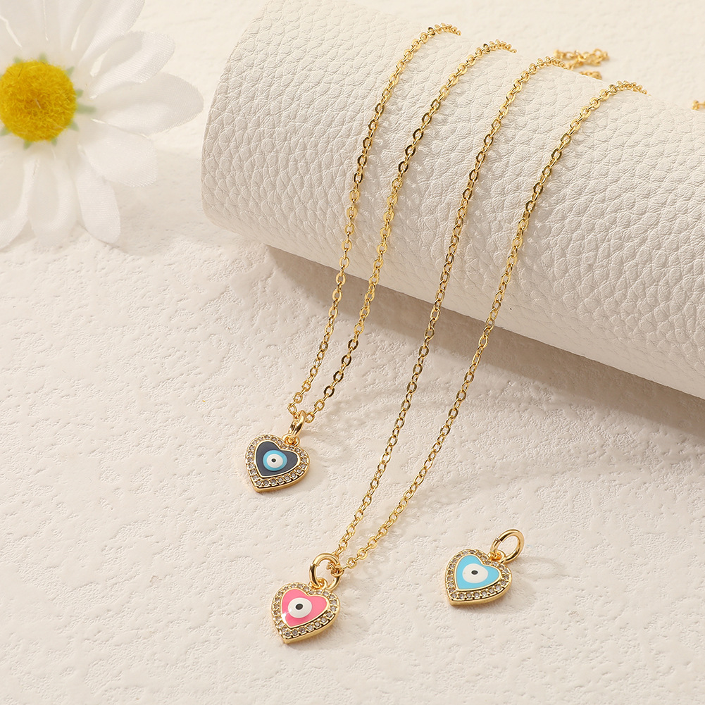 Cute Heart Shape Copper Gold Plated Zircon Pendant Necklace