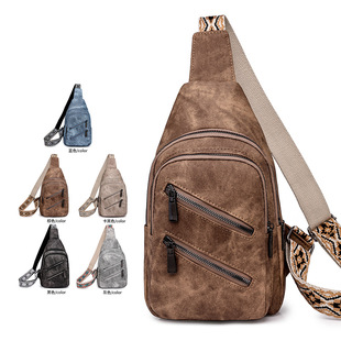 Cross-border PU chest bag new men's business casual fashion soft leather messenger bag commuter chest waist bag shoulder bag