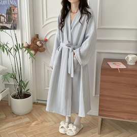 实拍2024睡袍冬季女款加厚韩版简约条纹连帽保暖浴袍睡衣家居服