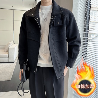 2023秋冬抖音爆款男帅气立领加棉加厚铂金尼毛呢外套|ms