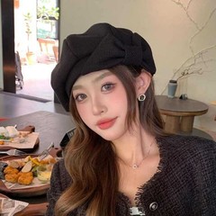 秋季帽子女小香风蝴蝶结高级感贝雷帽名媛千金风时尚显脸小八角帽