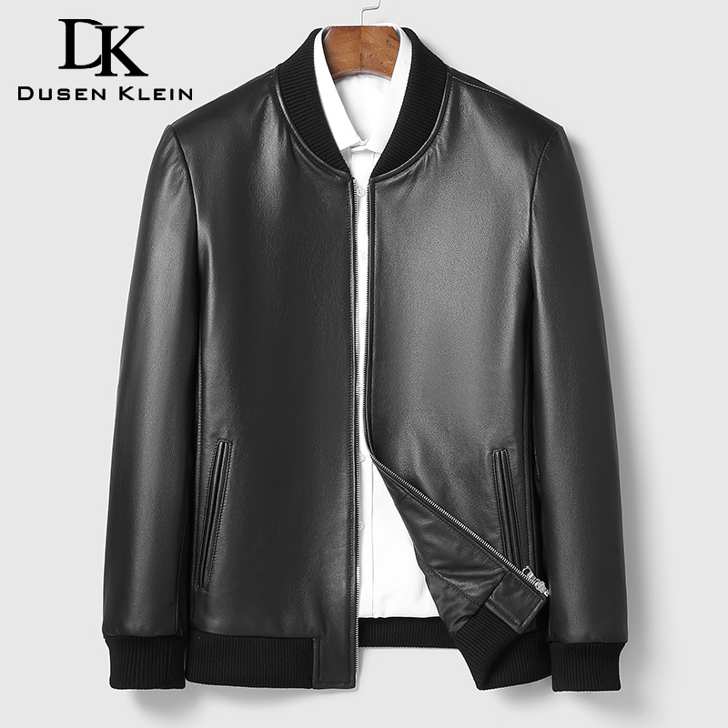 海宁皮衣男士棒球领牛皮皮衣商务休闲夹克外套春秋季新款潮流上衣
