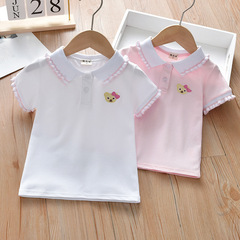 女童襯衣短袖2024新款夏季小童寶寶上衣洋氣夏裝韓版兒童白色襯衫
