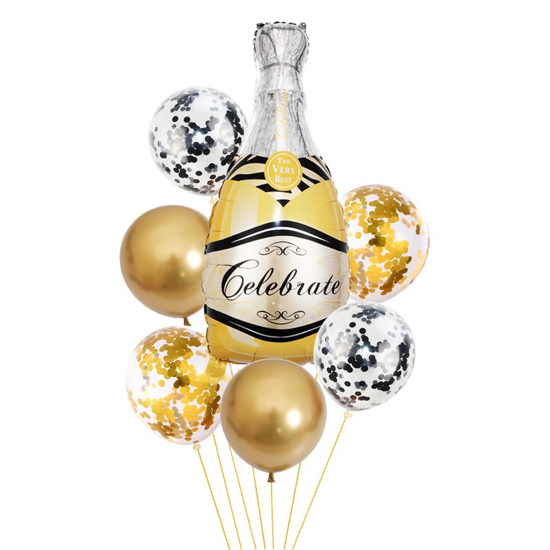 Transfronterizo nueva botella de champán globo traje fiesta de cumpleaños decoración taza de cerveza 7 piezas globo de película de aluminio