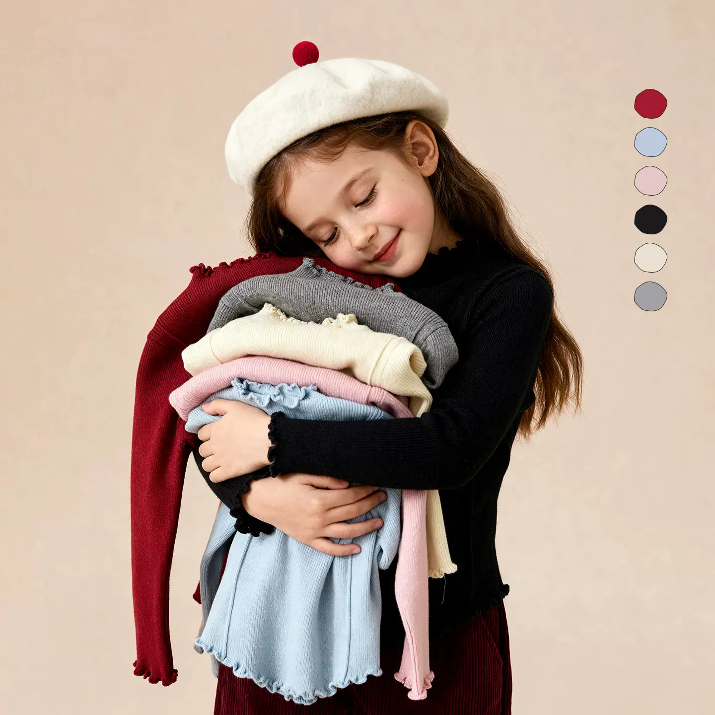 童贝童装2025年冬季新款女童休闲毛衣净色花边领修身百搭针织衫