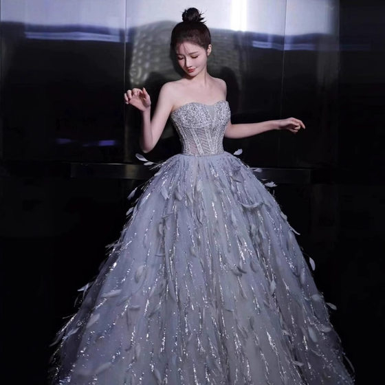 Prom Escape Princess Dress Super Fairy Feather Elegant Spring New Style Piano Vocal Performance Dress