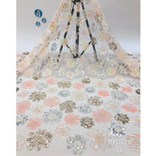 精致網紗蕾絲布料新款法式珠管綉花面料春夏禮服時裝布料 H19182