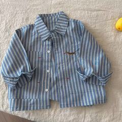 子供シャツ秋 2021 子供服新スタイル男の子と女の子ストライプ刺繍大きなポケットベビーシャツトップストレンディな