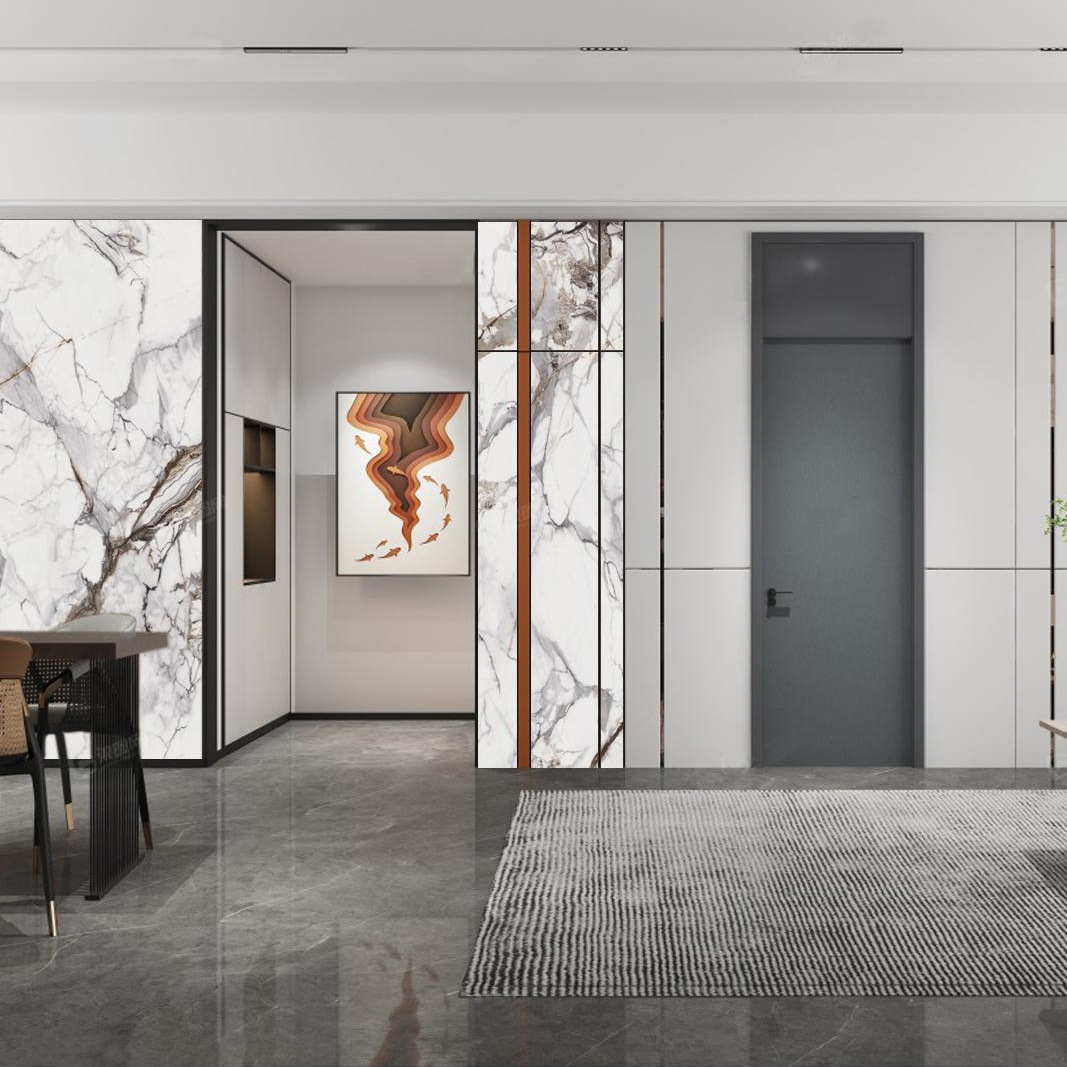 PET高光大理石木饰面背景墙装修效果图 