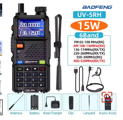 Walkie-talkie Baofeng UV-5RH con sincronización de frecuencia con un solo toque, radio portátil de banda completa AM para viajes en auto y uso al aire libre, carga TIPO-C.