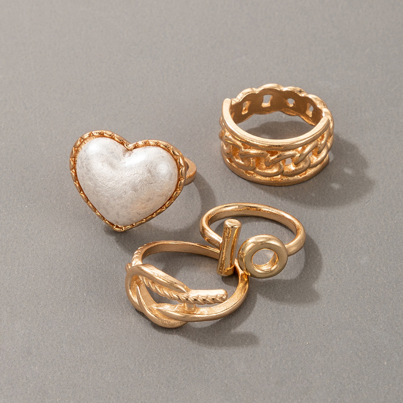 European And American Pearl Heart Ring Four-piece Irregular Geometric Hollow Ring Set display picture 4