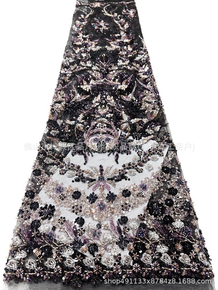 Fábrica directa de bordado de tubos de perlas vestido de boda vestido de noche vestido de moda tela de importación de tubos de perlas diapositivas