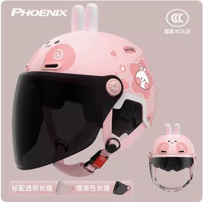 Four-Season Helmet TK02, Motorcycle Safety Supplies - 3c-pink-flower-rabbit-with-rabbit-ears-double-length-mirror
