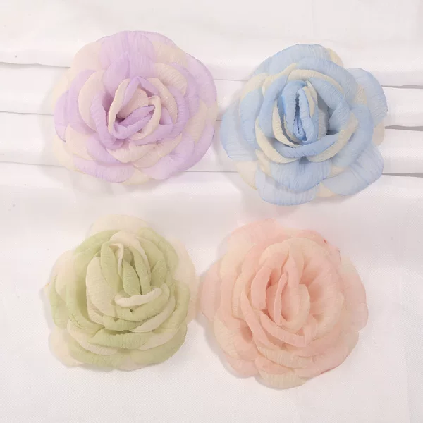Springtime fresh and vibrant two-tone gauze with burnt edges rose DIY hair clip, hair tie, hair accessory, corsage, necklace, floral accessories