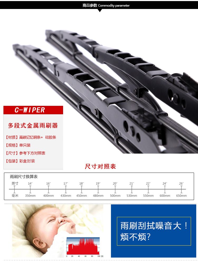 Wholesale Supply of Universal Iron Frame Wiper Blades, New U-Shaped Wiper Blades for Tricycles and Four-Wheelers, Universal Car Wiper Blades