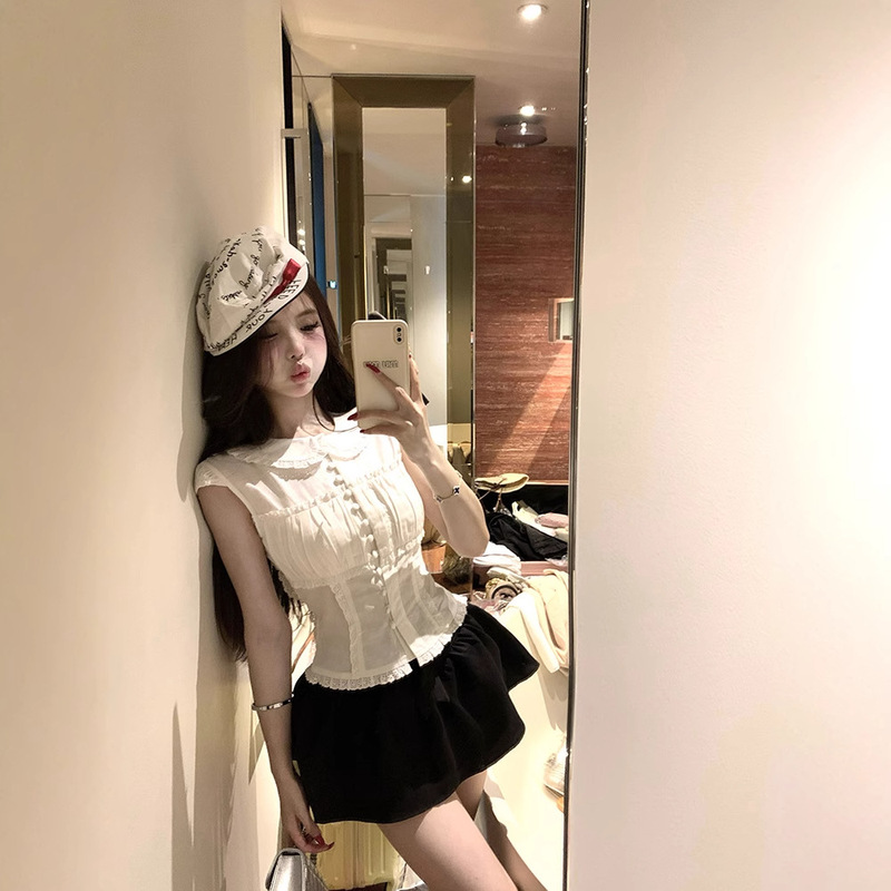 Kit少女集/法式甜心感减龄波点娃娃衫醋酸花苞短裤套装|undefined