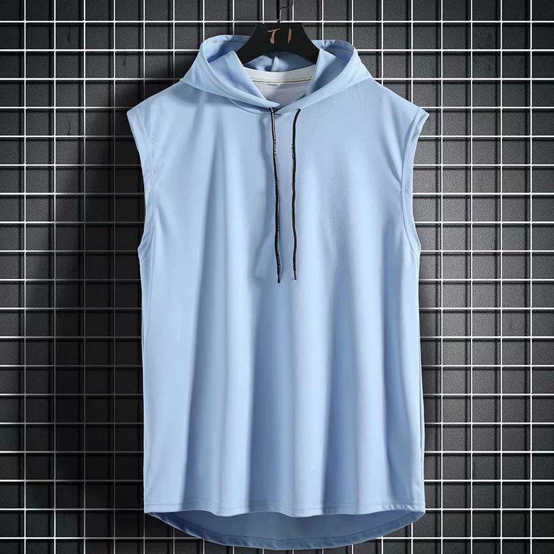 Playera sin Mangas con Capucha para Hombre de Poliéster con Cordón para Deporte
