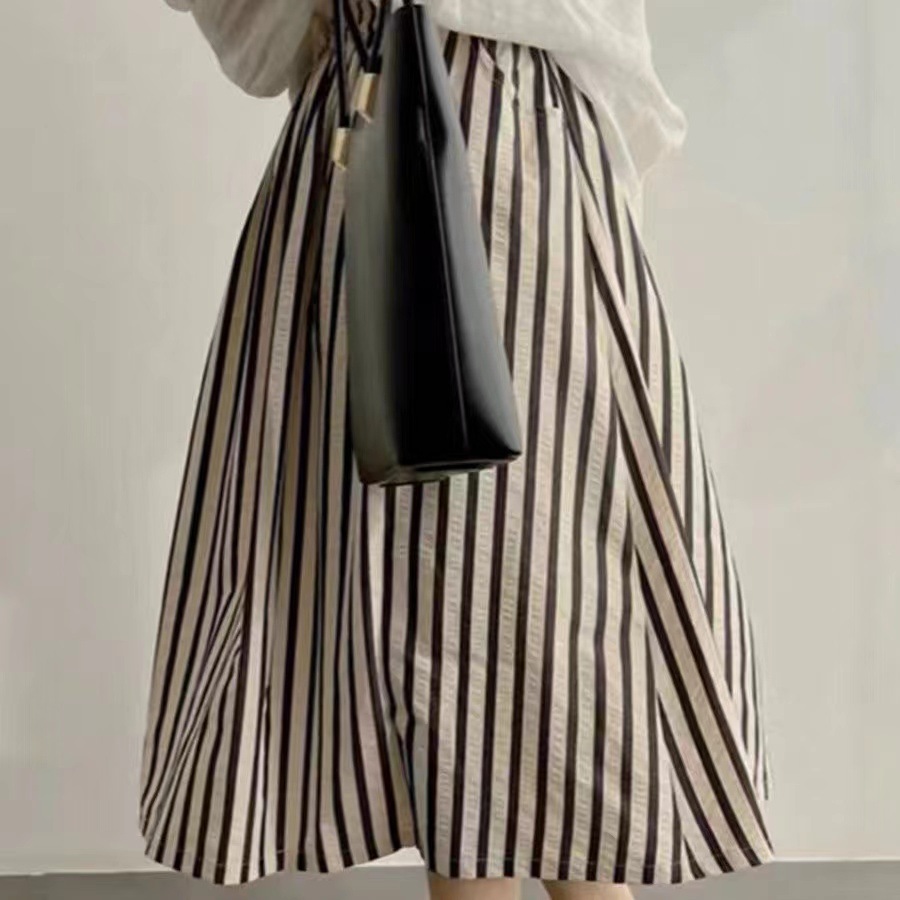 Falda elástica de longitud media, falda de swing grande en una palabra, falda de paraguas, verano para mujer, nuevo estilo, estampado a rayas, cintura alta, todo fósforo image 3