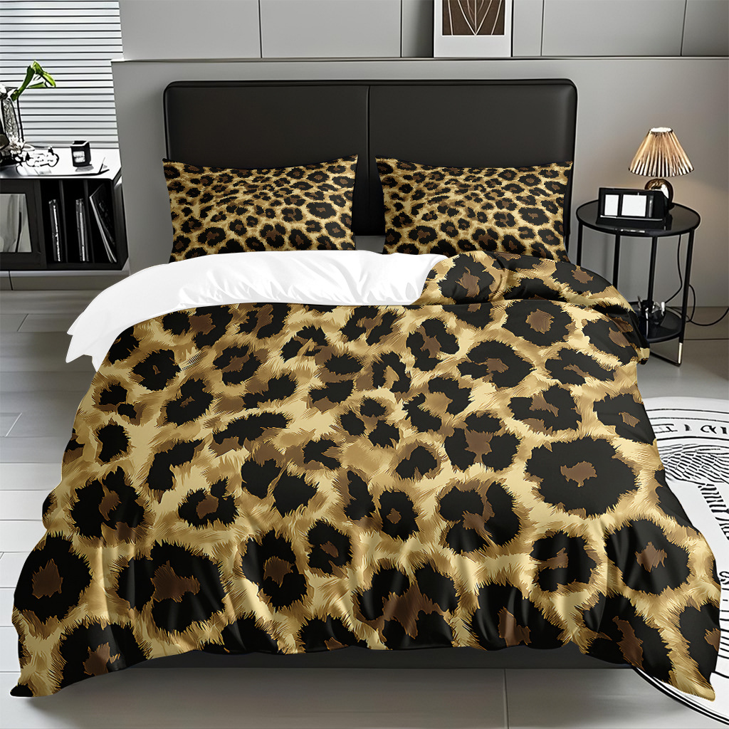 TEMU / JIT comercio exterior textil doméstico transfronterizo impresión digital de leopardo de alta definición colcha de colcha de almohada kit de ropa de cama para hacer dibujos