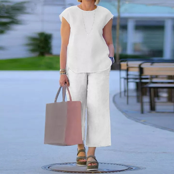 Casual Daily Women's Basic Simple Style Solid Color Cotton Cotton And Linen Leisure Suit Pant Co-ord Set Pants Sets display picture 3