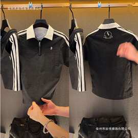 春季上新潮流个性拼接小众痞帅套装男士时尚休闲宽松翻领百搭套装