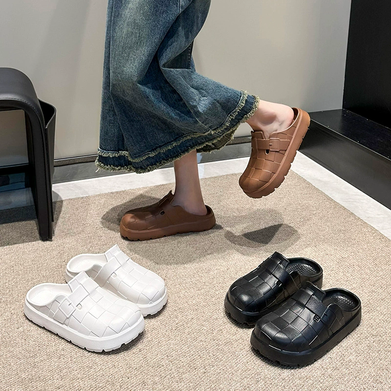 Летние новые женские сандалии-шлепанцы на толстой подошве из ЭВА, увеличивающие рост, в стиле Birkenstock, с закрытым носком, оптом