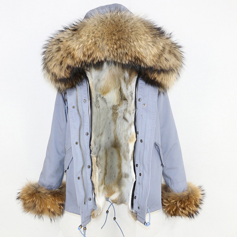 Women's Clothing Removable thickened rabbit fur lining new women's parka oversized raccoon fur collar fur short coat_voghion.com