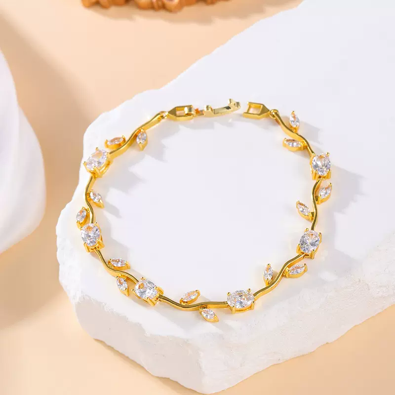 纯铜可调节真金电镀不褪色高品质超闪锆石网球手链新娘饰品组合