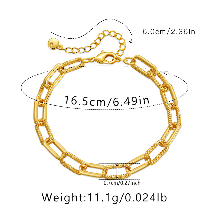 Middle East NEW brass plated real gold bracelet thick chain neutral style box chain minimalist style hand jewelry color preservation_voghion.com