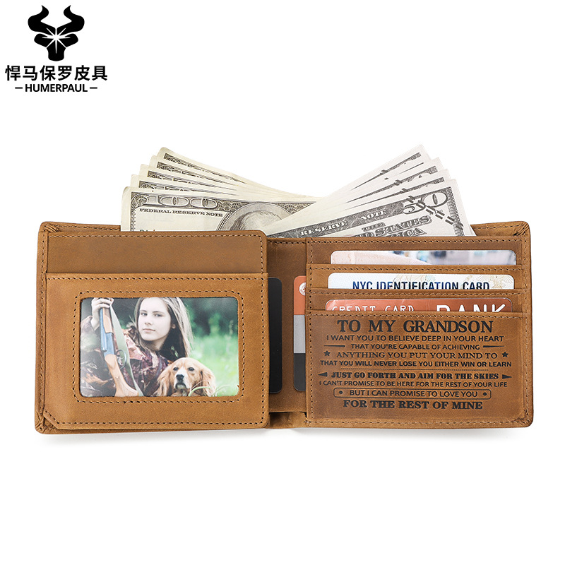 定制厂家疯马皮跨境证件包RFID头层牛皮零钱包男短款真皮男士钱包