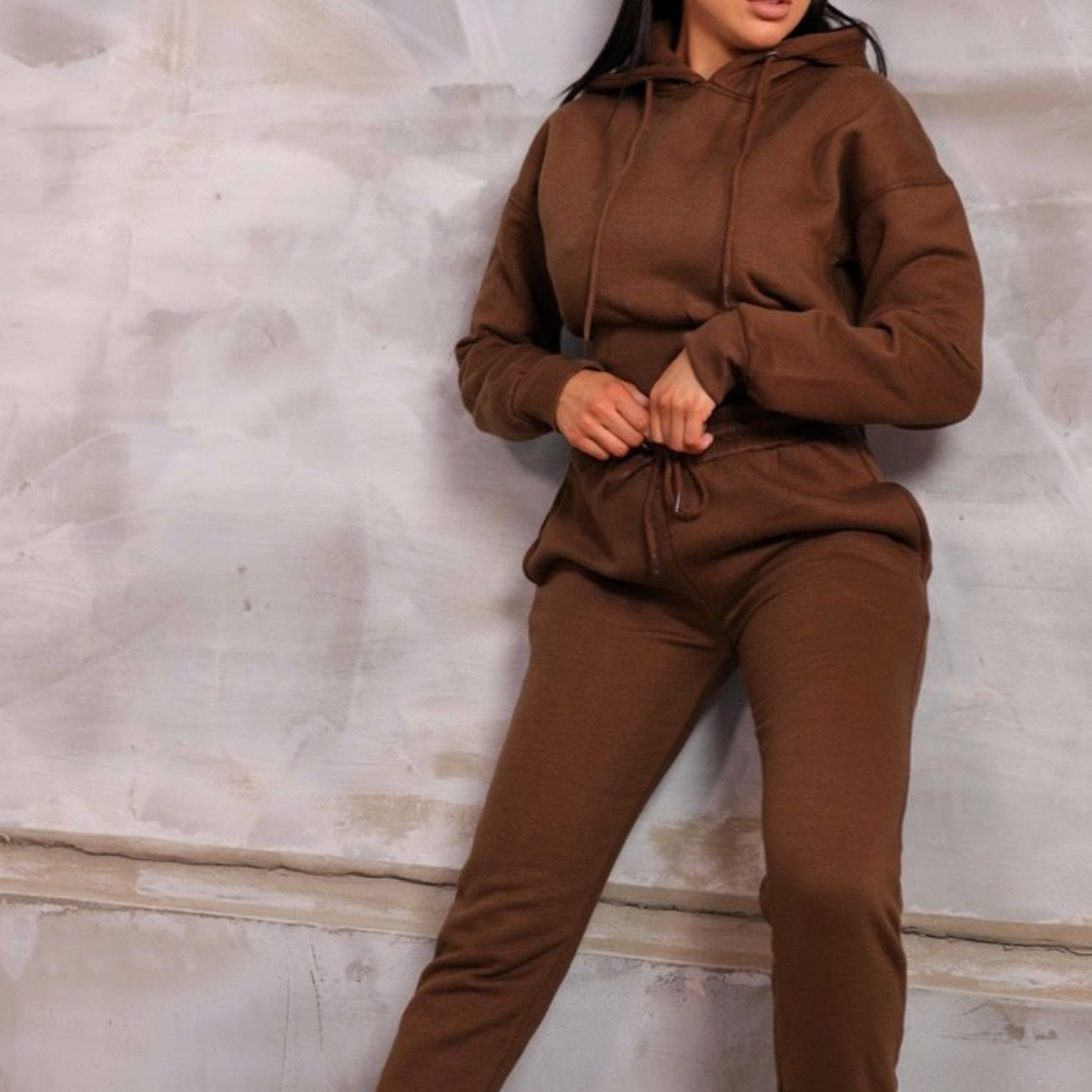 Solid Color Long Sleeve Hooded Sweater Pants Set NSMUZ89929