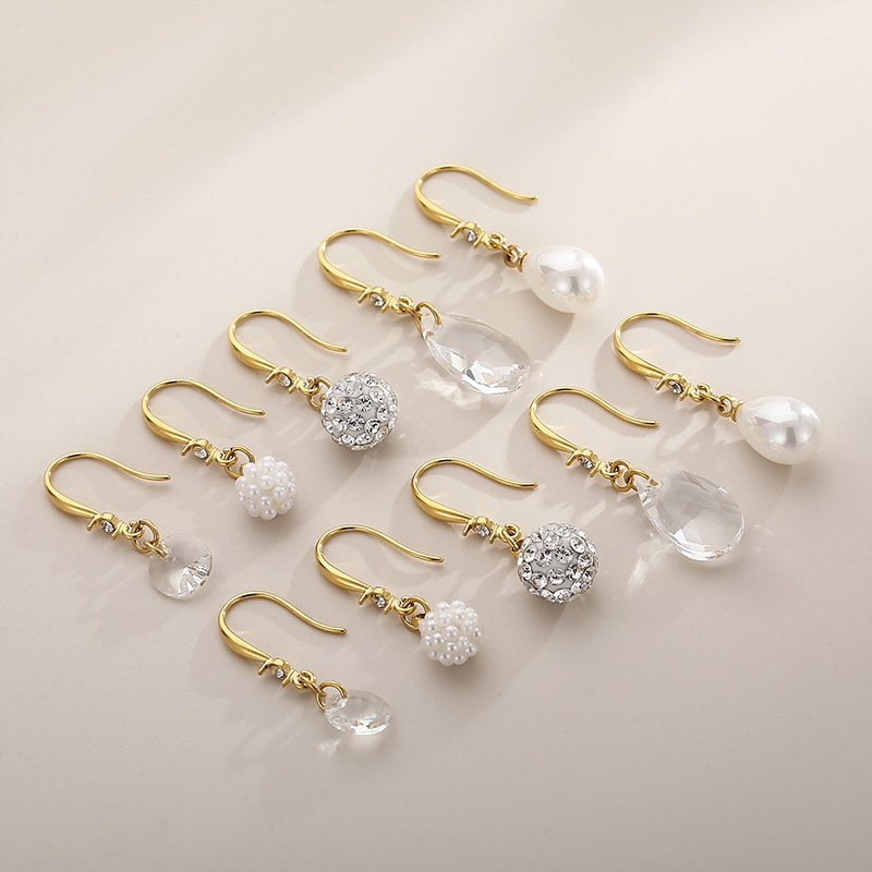 5g Weight 0.03µm-0.05µm Gold Plating Thickness PVD Coated 18K Gold Plated Solid Color 304 Stainless Steel Stainless Steel Satellite Stone Fashion Waterproof Non Tarnish Drop Earrings