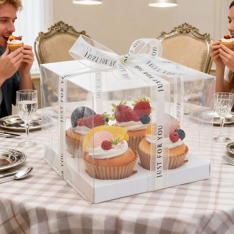 Transparent Paper Cup Box 2/4/6/12 Pieces Single-Layer Heightened Muffin Cup Box for Western-Style Baked Goods Packaging Cake Box