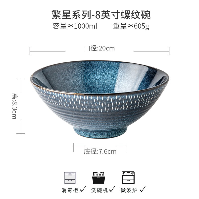 Platos de cerámica americana retro de alto valor, horno azul doméstico, tazón de arroz esmaltado, tazón de sopa, exportación transfronteriza