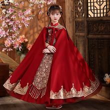 漢服女童過年秋冬中國風紅色拜年服新年裝女兒童超仙古裝兩件套
